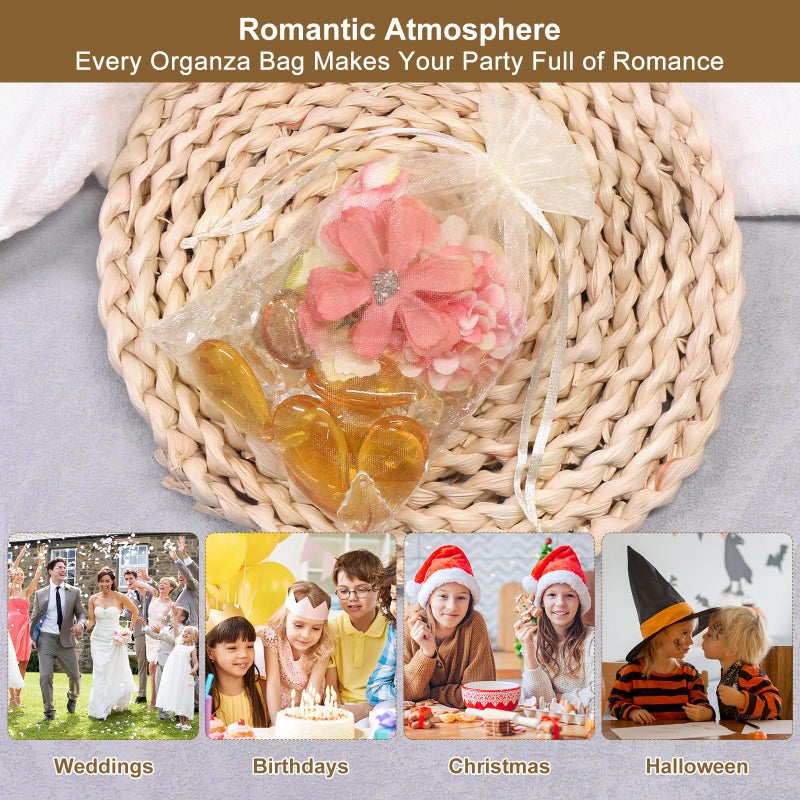 SumDirect 100Pcs 4x6inch Sheer Drawstring Organza Jewelry Pouches Wedding Party Christmas Favor Gift Bags (Beige) - Image 5